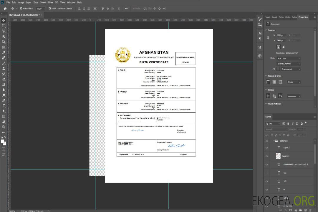 Afghanistan acte d'état civil acte de naissance Word template